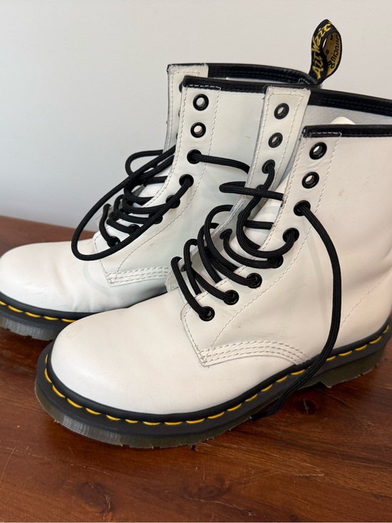 Dr. Martens Shoes - Dr. Martens White Leather Boots with Black Laces